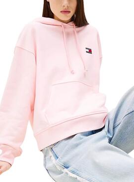 Sweat à capuche rose Tommy Jeans Badge pour femme