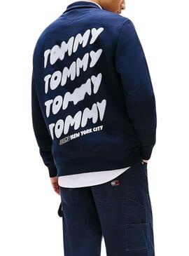 Sweat à capuche Tommy Jeans Bubble bleu pour homme