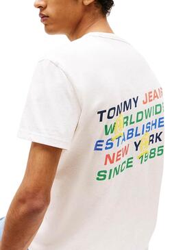 T-shirt Tommy Jeans beige inclinée pour homme