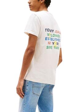 T-shirt Tommy Jeans beige inclinée pour homme