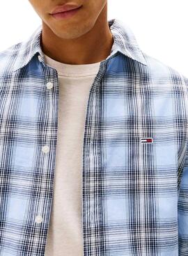 Chemise Tommy Jeans Poplin Check bleue pour homme