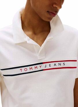 Polo Tommy Jeans Chest Flag blanc pour homme