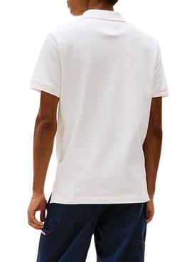 Polo Tommy Jeans Chest Flag blanc pour homme