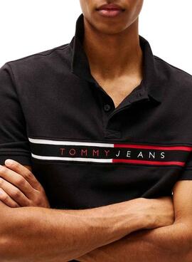 Polo Tommy Jeans Chest Flag noir pour homme