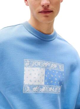 Sweatshirt Tommy Jeans Paisley crew bleue pour homme