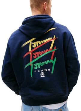 Sweat à capuche Tommy Jeans Twisted bleu pour homme