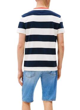 Maillot Tommy Jeans à rayures bleues et blanches pour homme