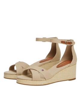 Sandales Tommy Hilfiger Flag Criss beige pour femme.