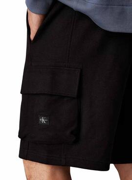 Bermudes étiquette tissée noir Calvin Klein Jeans pour hommes