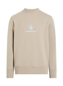 Sweat-shirt Calvin Klein Jeans logo Shadow beige pour homme