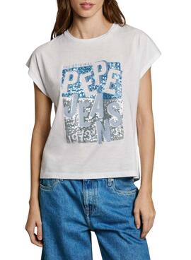 T-shirt Pepe Jeans Viti blanc pour femme
