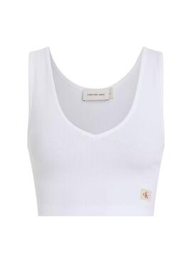 Top Calvin Klein Jeans Label tissée blanche pour femme