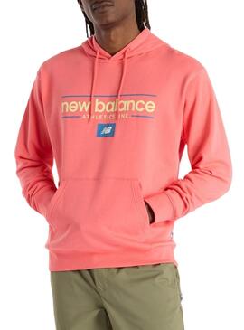 Sweat à capuche New Balance avec logo corail pour homme