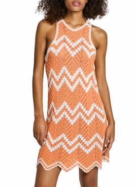 Robe Pepe Jeans Oriana orange et beige pour femme