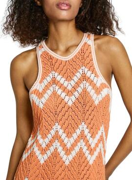 Robe Pepe Jeans Oriana orange et beige pour femme
