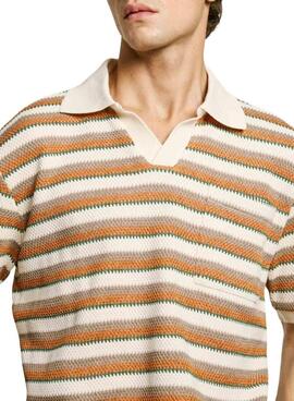 Polo Pepe Jeans Lamar en crochet naranja pour homme