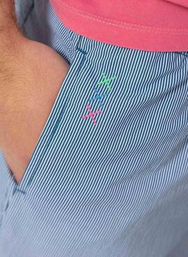 Maillot de bain El Pulpo à micro-rayures, logo brodé bleu pour homme