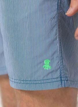 Maillot de bain El Pulpo à micro-rayures, logo brodé bleu pour homme