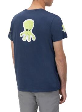 T-shirt El Pulpo triple logo marin dessiné pour homme