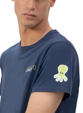 T-shirt El Pulpo triple logo marin dessiné pour homme