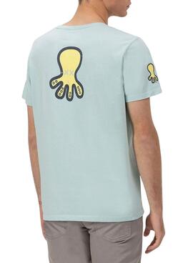 T-shirt El Pulpo logo triple dessiné turquoise pour homme.