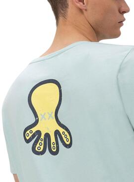 T-shirt El Pulpo logo triple dessiné turquoise pour homme.
