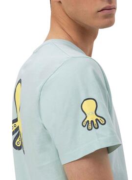 T-shirt El Pulpo logo triple dessiné turquoise pour homme.