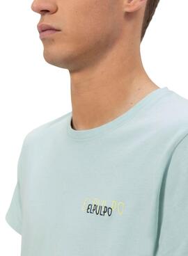 T-shirt El Pulpo logo triple dessiné turquoise pour homme.