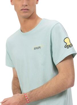 T-shirt El Pulpo logo triple dessiné turquoise pour homme.