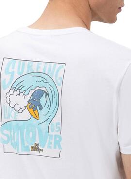 T-shirt El Pulpo  imprimé Surfing Waves blanc pour homme