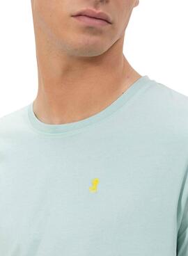 T-shirt El Pulpo brodé en contraste basique turquoise pour homme