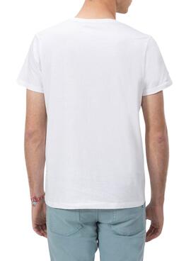 T-shirt El Pulpo brodé en contraste basique blanc pour homme.