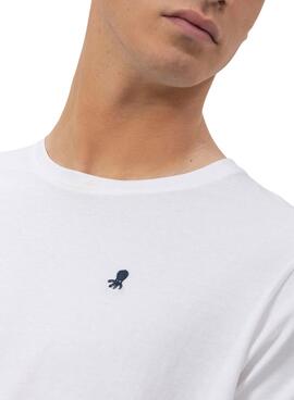 T-shirt El Pulpo brodé en contraste basique blanc pour homme.