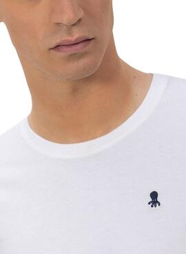 T-shirt El Pulpo brodé en contraste basique blanc pour homme.