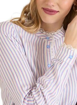 Chemise Naf Naf à rayures bleues et roses pour femme