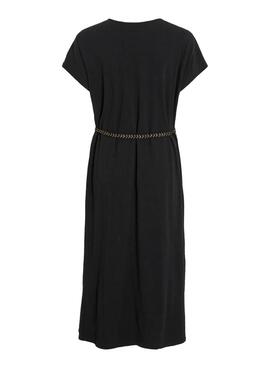 Robe noire Vila Viverano avec ceinture pour femme