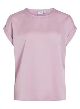 T-shirt Vila Viellette en satin rose pour femme