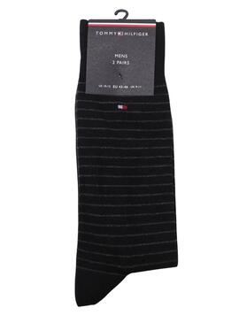 Paquete de 2 calcetines Tommy Hilfiger a rayas negras para hombre.
