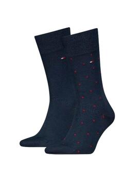 Paquet de 2 chaussettes à pois bleus Tommy Hilfiger pour homme.