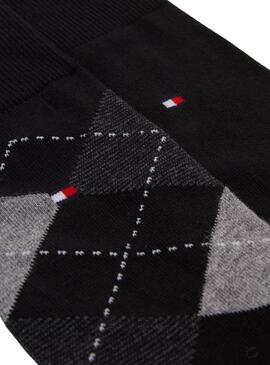 Paquet de deux chaussettes Tommy Hilfiger noires à losanges pour homme