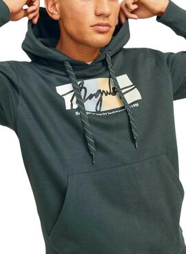 Sweatshirt Jack and Jones Portland verte à capuche pour homme