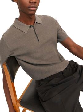 Chemise à manches longues en tricot marron pour homme de la marque Jack and Jones.