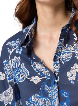 Chemise Naf Naf à imprimé floral bleu marine pour femme