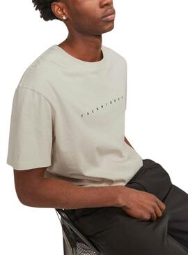 T-shirt Jack and Jones beige pour homme.