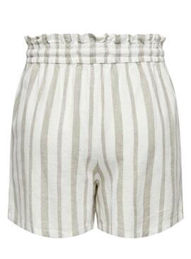 Shorts Uniquement Cher Lin Listes Beige Pour Femme