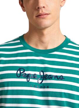 T-shirt Pepe Jeans Striped Eggo Vert Pour Homme