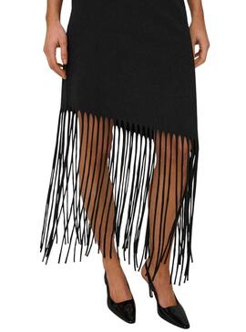 Robe Only Zinna à franges noire pour femme