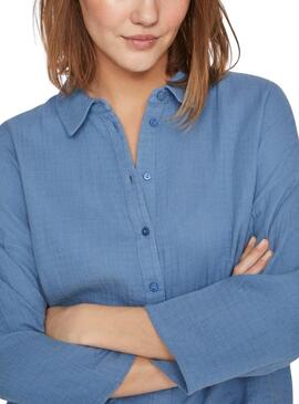 Chemise Vila Vilania à boutons 3/4 bleue pour femme