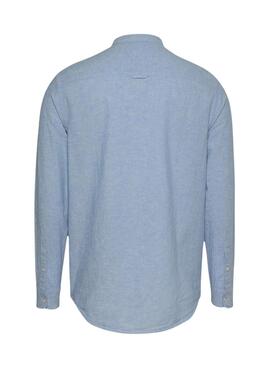 Chemise Tommy Jeans en lin bleue col mao pour homme