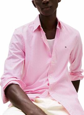Chemise à rayures roses Tommy Hilfiger pour homme